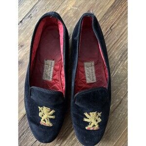 Berk Burlington Arcade London Three Plumes Vintage Black Velvet Slippers Sz 9.5